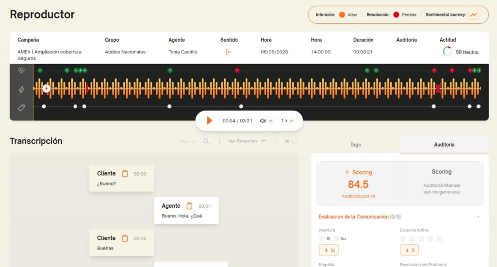 Pantalla con reproducción de QA