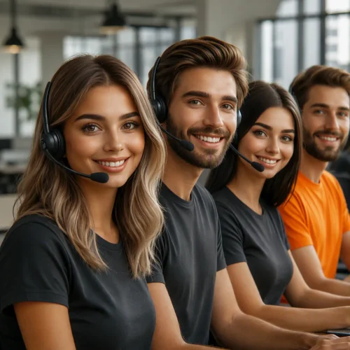 Equipo de agentes de Contact Center utilizando un asistente de IA