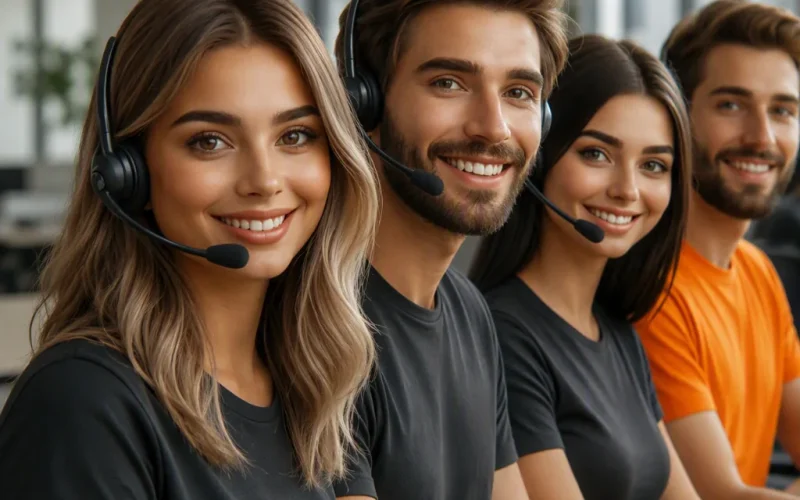 Equipo de agentes de Contact Center utilizando un asistente de IA