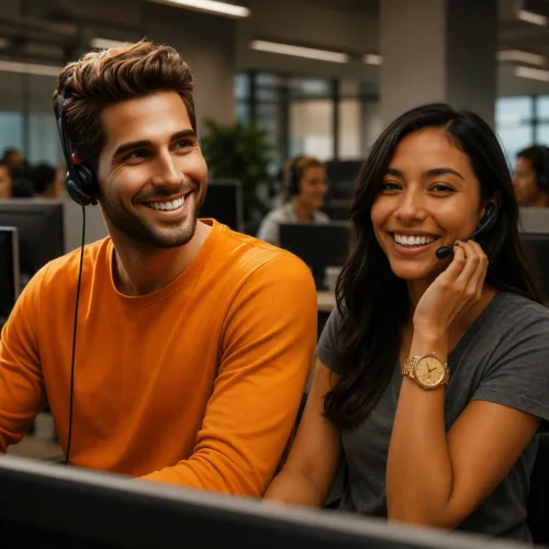 Agentes de Call Center realizando coaching y seguimiento del rendimiento con IA
